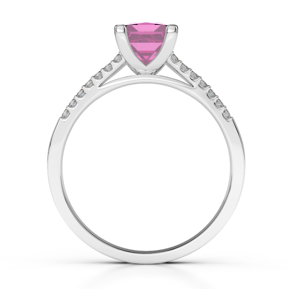 Gold / Platinum Round and Princess Cut Pink Sapphire and Diamond Engagement Ring AGDR-1211