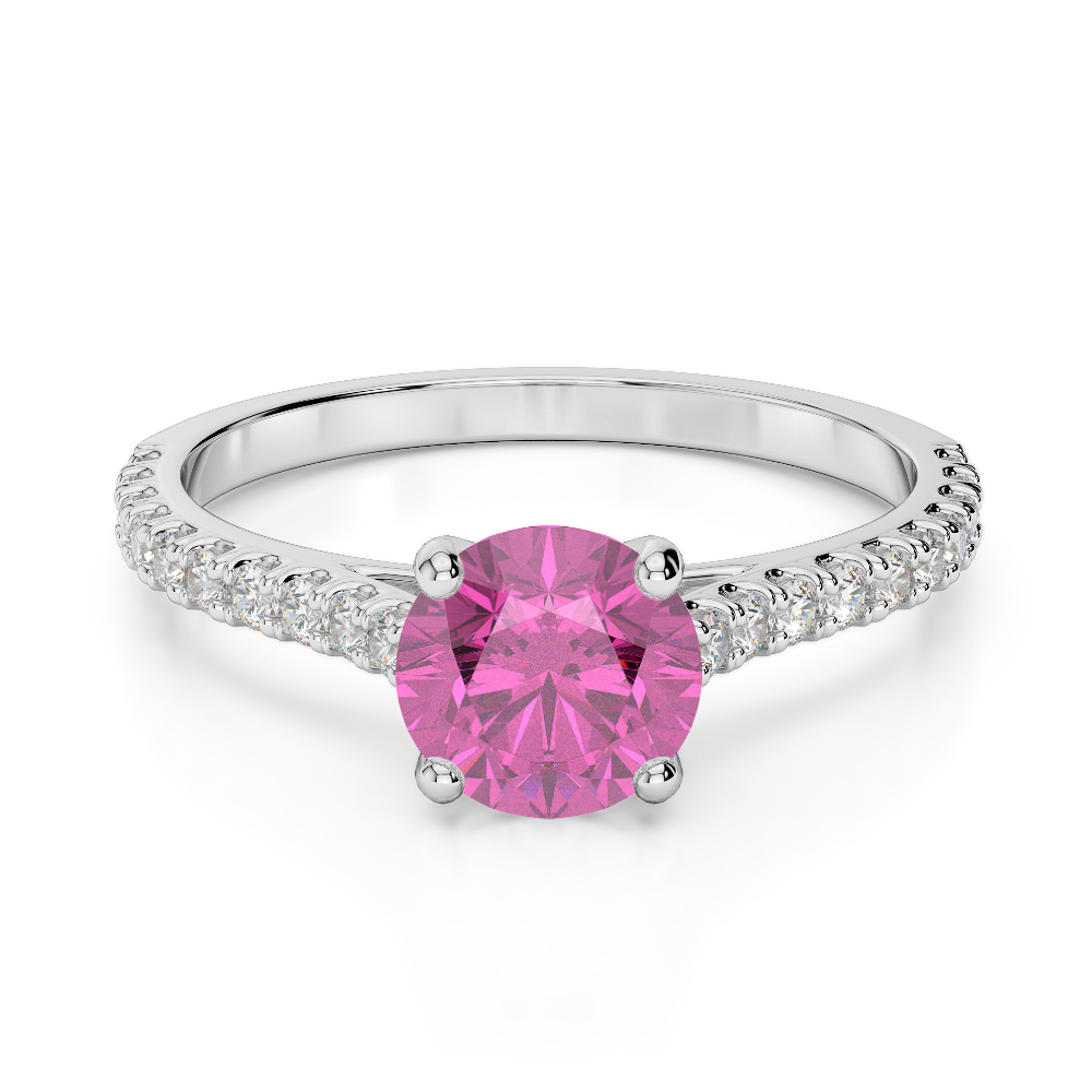 Gold / Platinum Round Cut Pink Sapphire and Diamond Engagement Ring AGDR-1213
