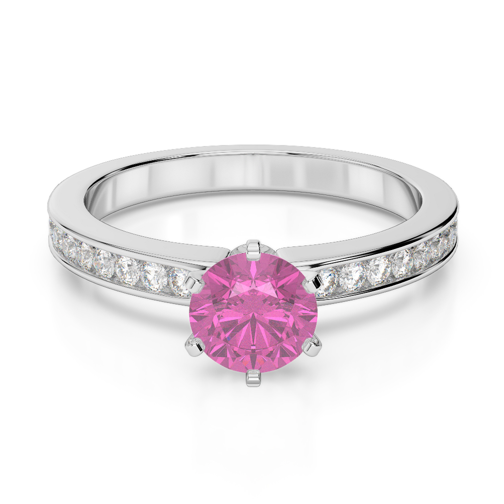 Gold / Platinum Round Cut Pink Sapphire and Diamond Engagement Ring AGDR-1214