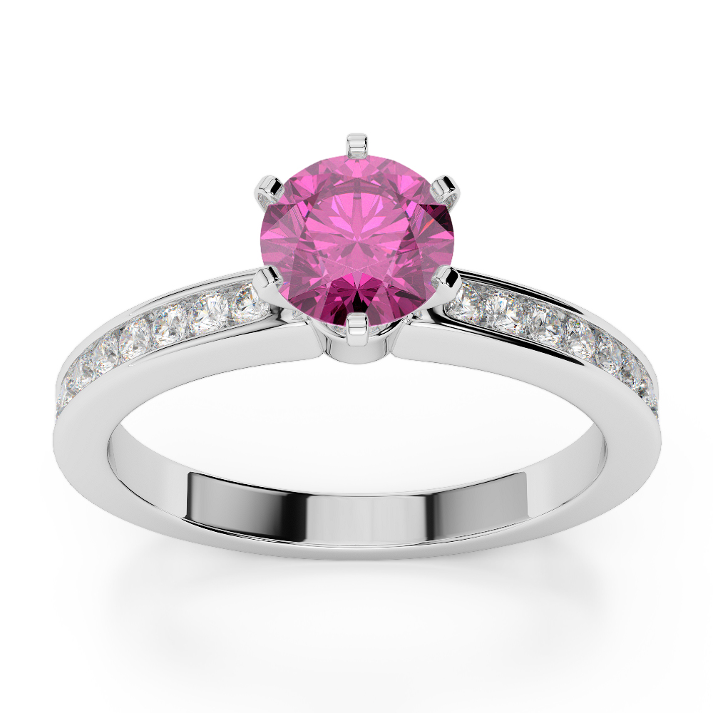 Gold / Platinum Round Cut Pink Sapphire and Diamond Engagement Ring AGDR-1214