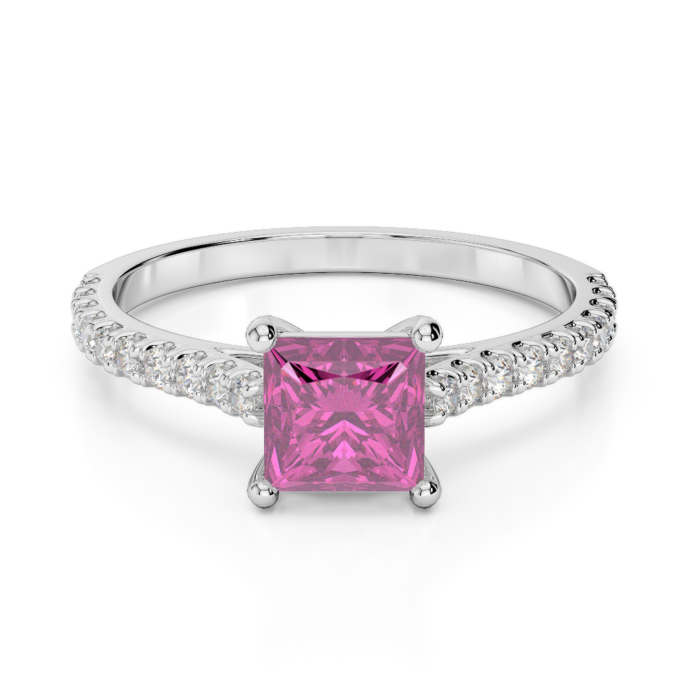 Gold / Platinum Round and Princess Cut Pink Sapphire and Diamond Engagement Ring AGDR-1217