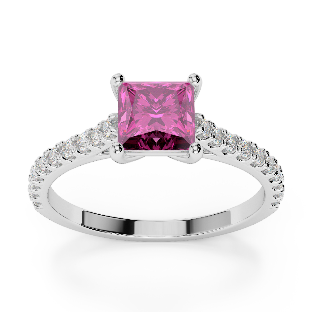 Gold / Platinum Round and Princess Cut Pink Sapphire and Diamond Engagement Ring AGDR-1217