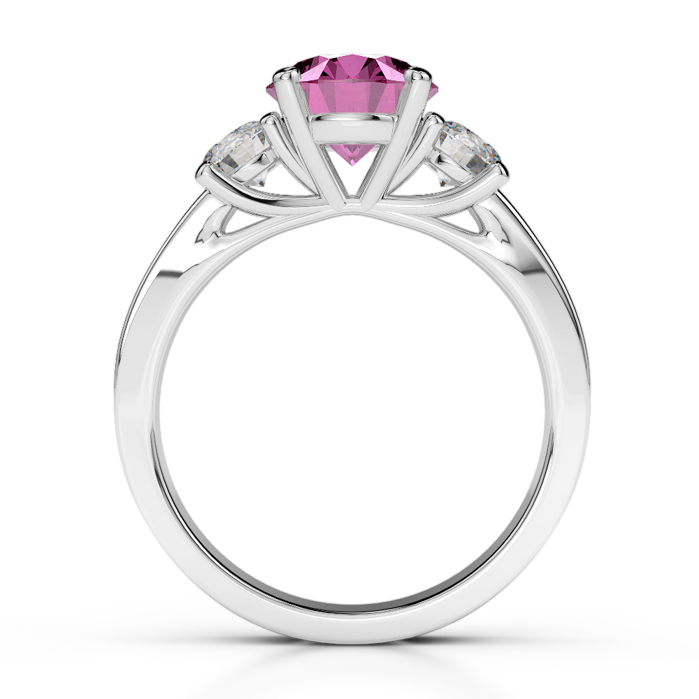 Gold / Platinum Round Cut Pink Sapphire and Diamond Engagement Ring AGDR-1218