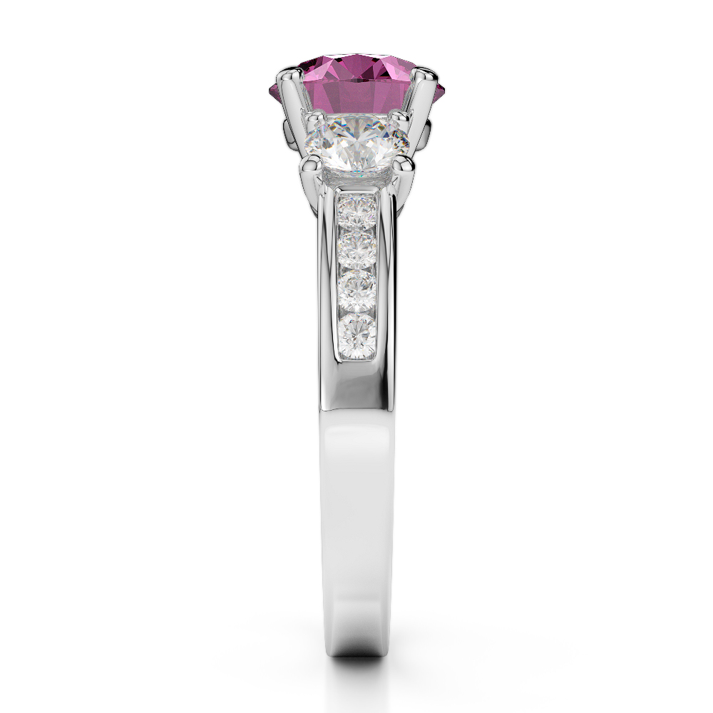 Gold / Platinum Round Cut Pink Sapphire and Diamond Engagement Ring AGDR-1218
