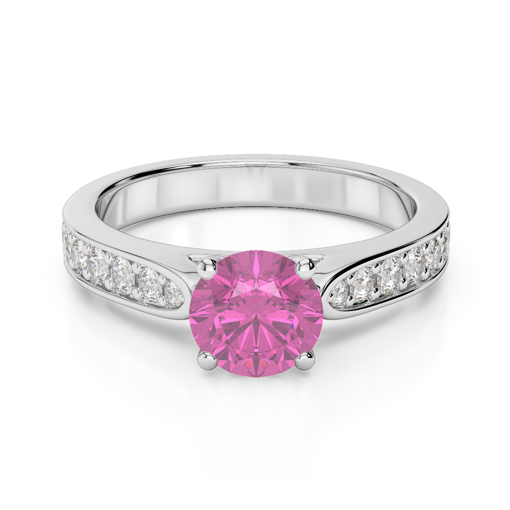 Gold / Platinum Round Cut Pink Sapphire and Diamond Engagement Ring AGDR-1221