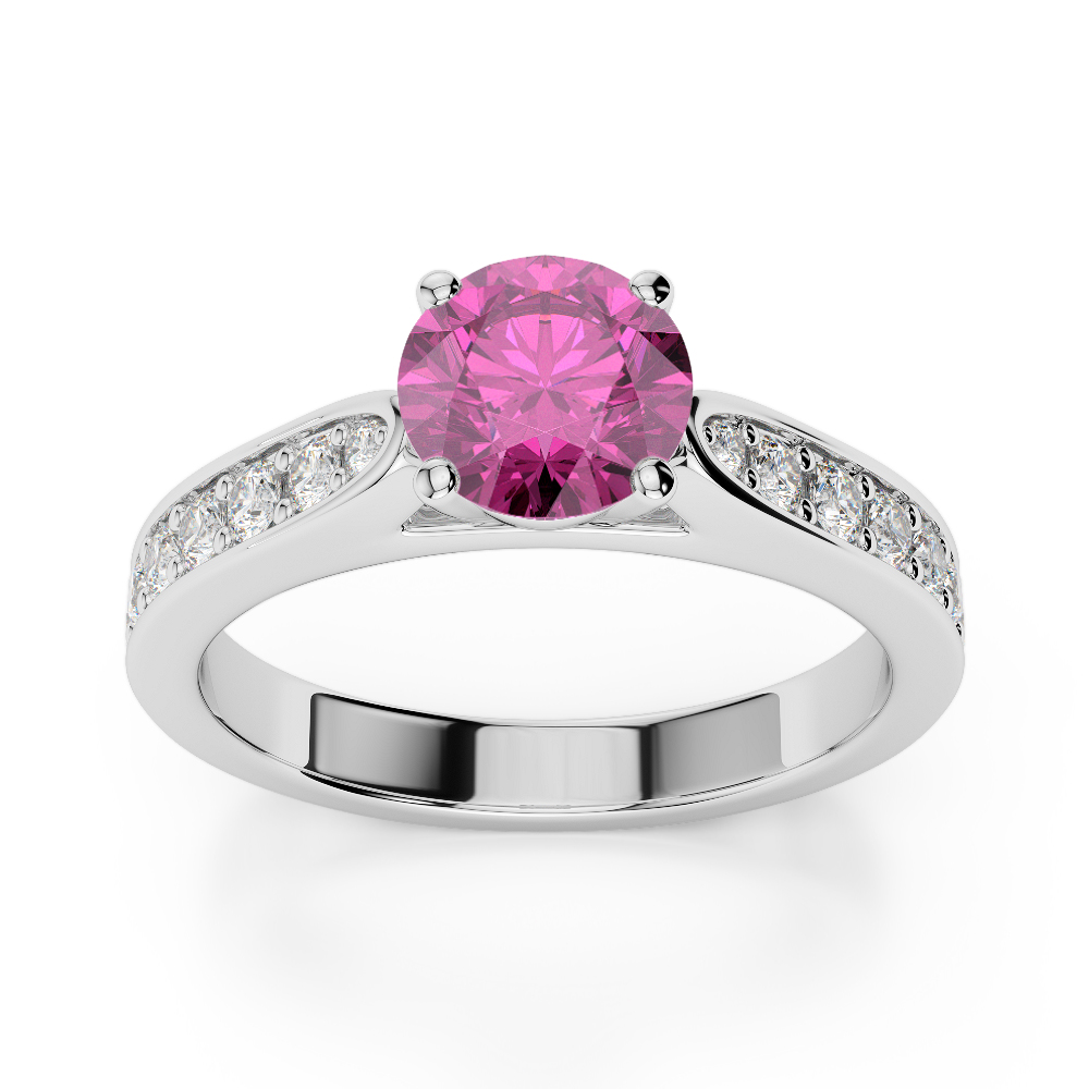Gold / Platinum Round Cut Pink Sapphire and Diamond Engagement Ring AGDR-1221