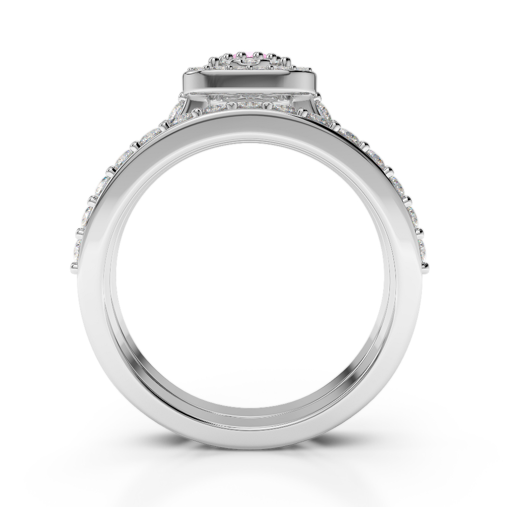 Gold / Platinum Round cut Pink Sapphire and Diamond Bridal Set Ring AGDR-1246