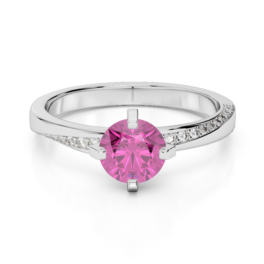 Gold / Platinum Round Cut Pink Sapphire and Diamond Engagement Ring AGDR-2002