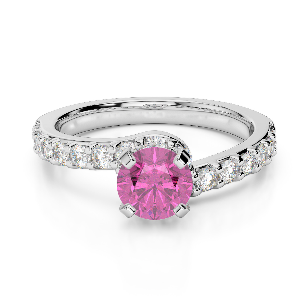 Gold / Platinum Round Cut Pink Sapphire and Diamond Engagement Ring AGDR-2004