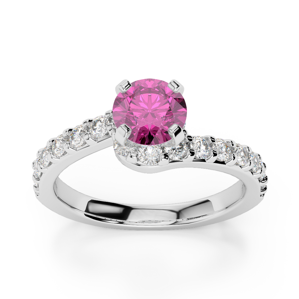 Gold / Platinum Round Cut Pink Sapphire and Diamond Engagement Ring AGDR-2004