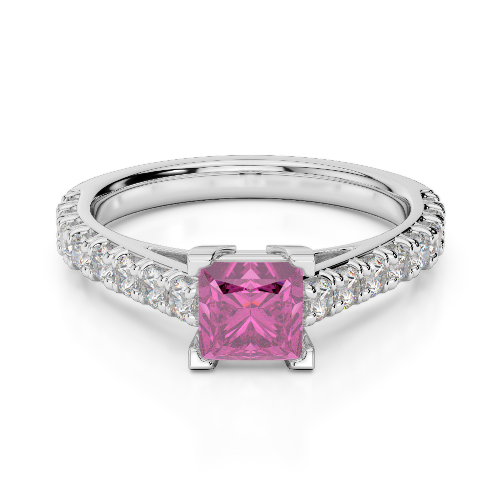 Gold / Platinum Round and Princess Cut Pink Sapphire and Diamond Engagement Ring AGDR-2008