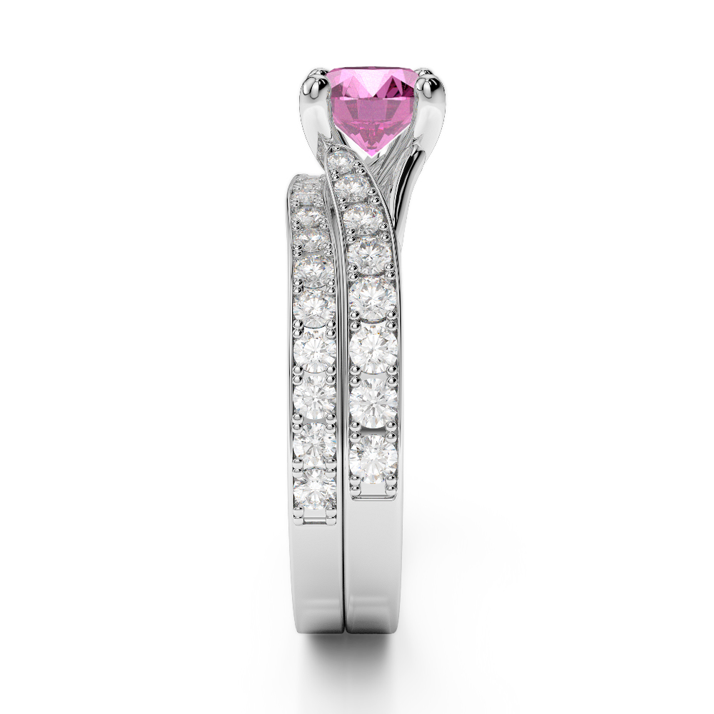 Gold / Platinum Round cut Pink Sapphire and Diamond Bridal Set Ring AGDR-2011