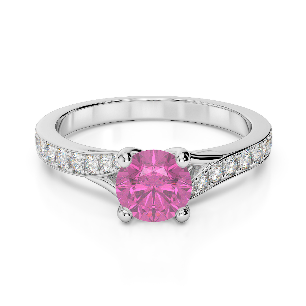 Gold / Platinum Round Cut Pink Sapphire and Diamond Engagement Ring AGDR-2012