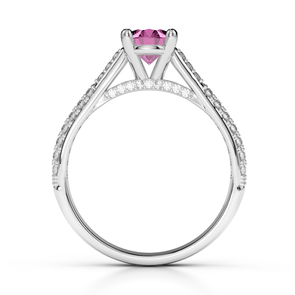 Gold / Platinum Round Cut Pink Sapphire and Diamond Engagement Ring AGDR-2014