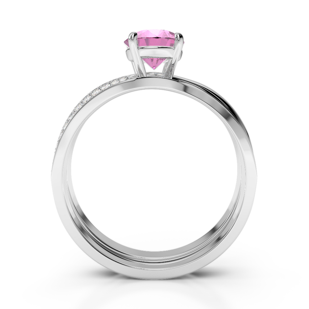 Gold / Platinum Round cut Pink Sapphire and Diamond Bridal Set Ring AGDR-2017