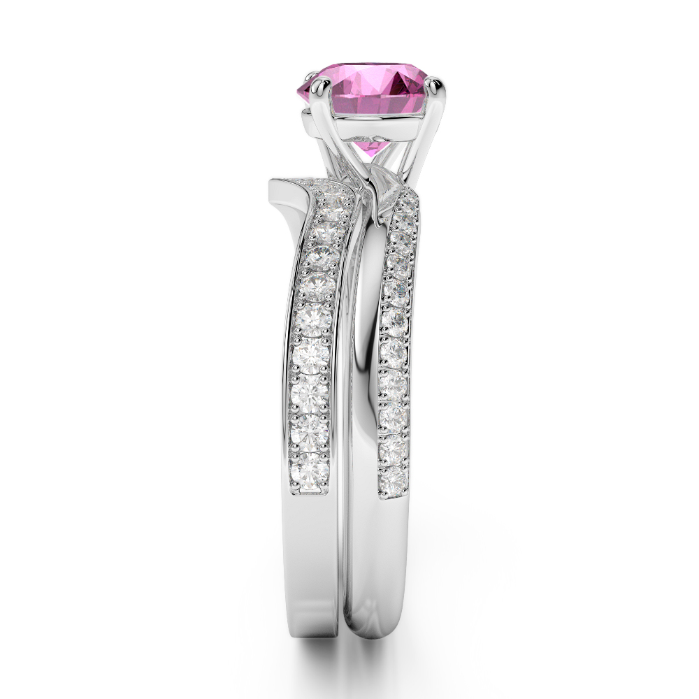 Gold / Platinum Round cut Pink Sapphire and Diamond Bridal Set Ring AGDR-2017