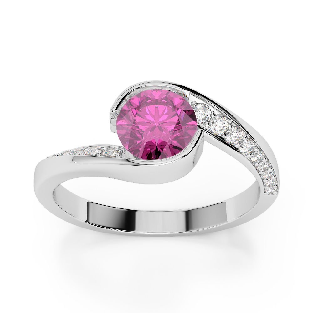Gold / Platinum Round Cut Pink Sapphire and Diamond Engagement Ring AGDR-2020