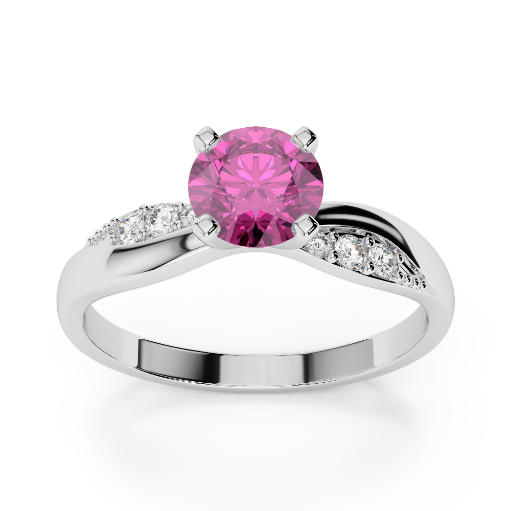 Gold / Platinum Round Cut Pink Sapphire and Diamond Engagement Ring AGDR-2024