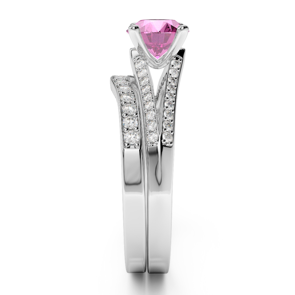Gold / Platinum Round cut Pink Sapphire and Diamond Bridal Set Ring AGDR-2037