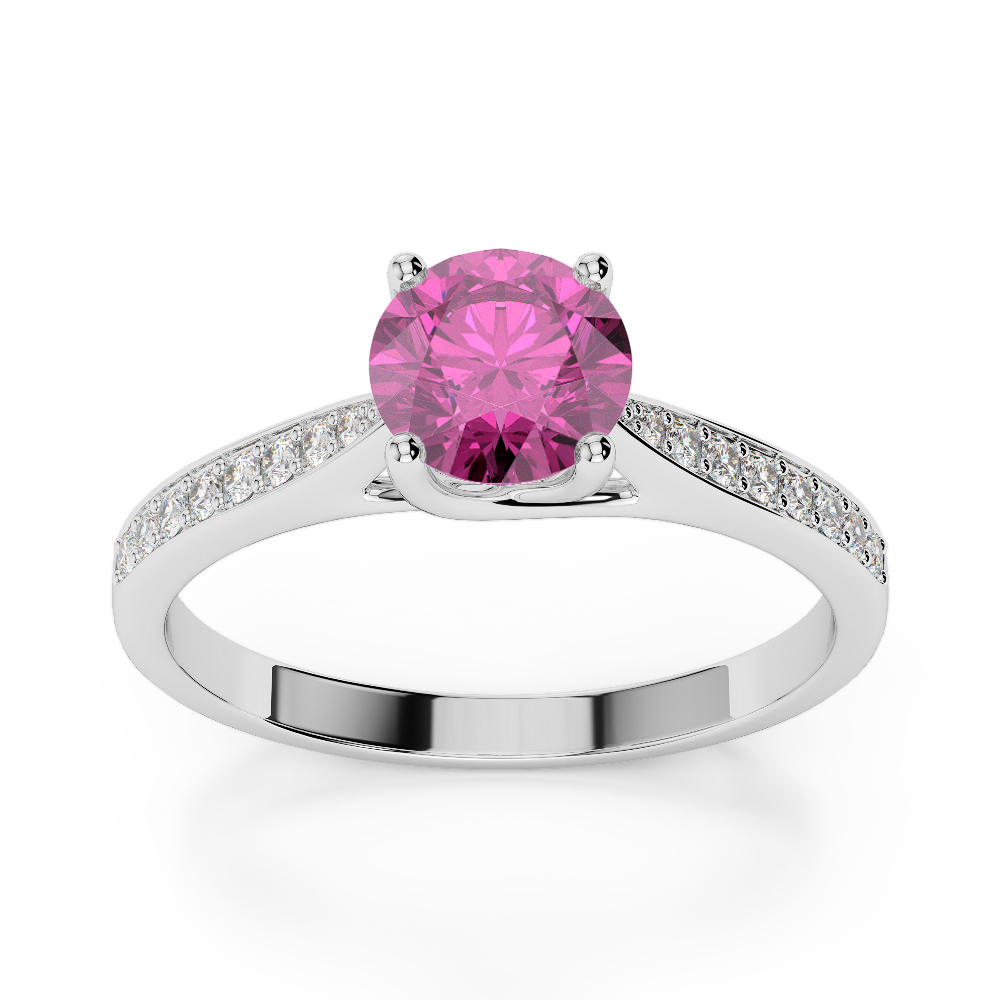Gold / Platinum Round Cut Pink Sapphire and Diamond Engagement Ring AGDR-2054