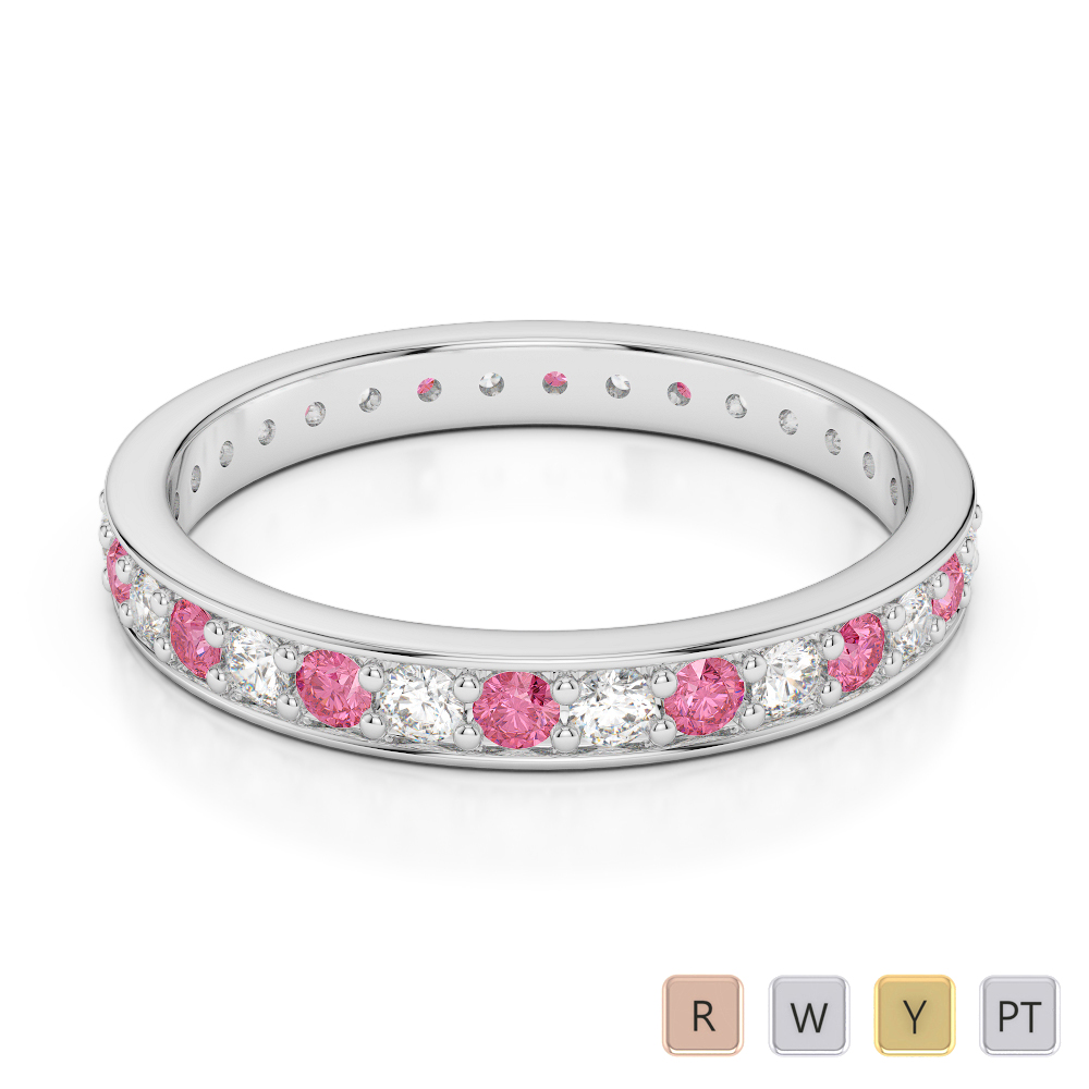 2.5 MM Gold / Platinum Round Cut Pink Tourmaline and Diamond Full Eternity Ring AGDR-1079