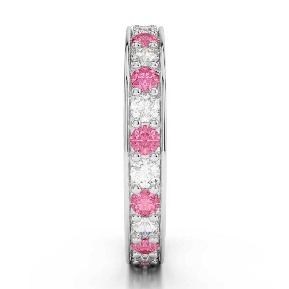 3 MM Gold / Platinum Round Cut Pink Tourmaline and Diamond Full Eternity Ring AGDR-1080