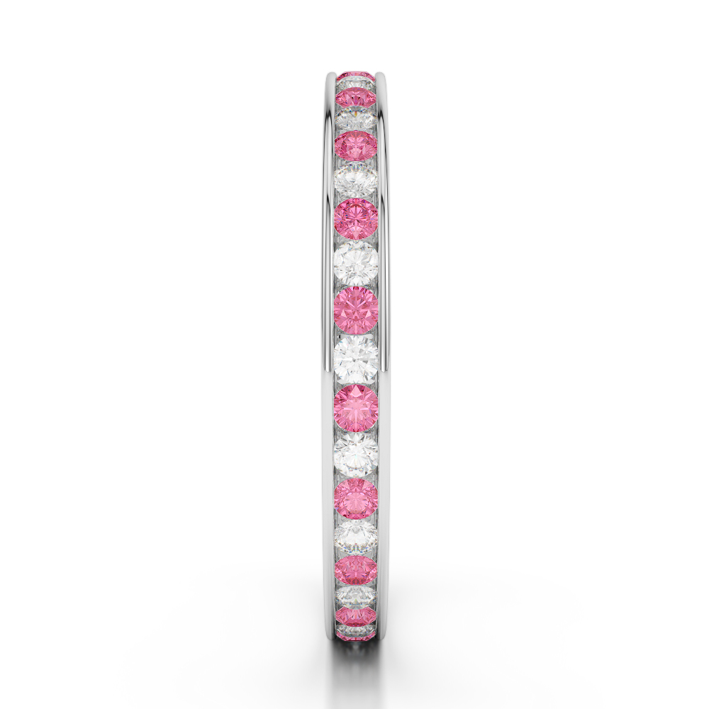 2.5 MM Gold / Platinum Round Cut Pink Tourmaline and Diamond Full Eternity Ring AGDR-1086