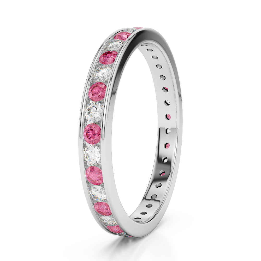 3 MM Gold / Platinum Round Cut Pink Tourmaline and Diamond Full Eternity Ring AGDR-1087