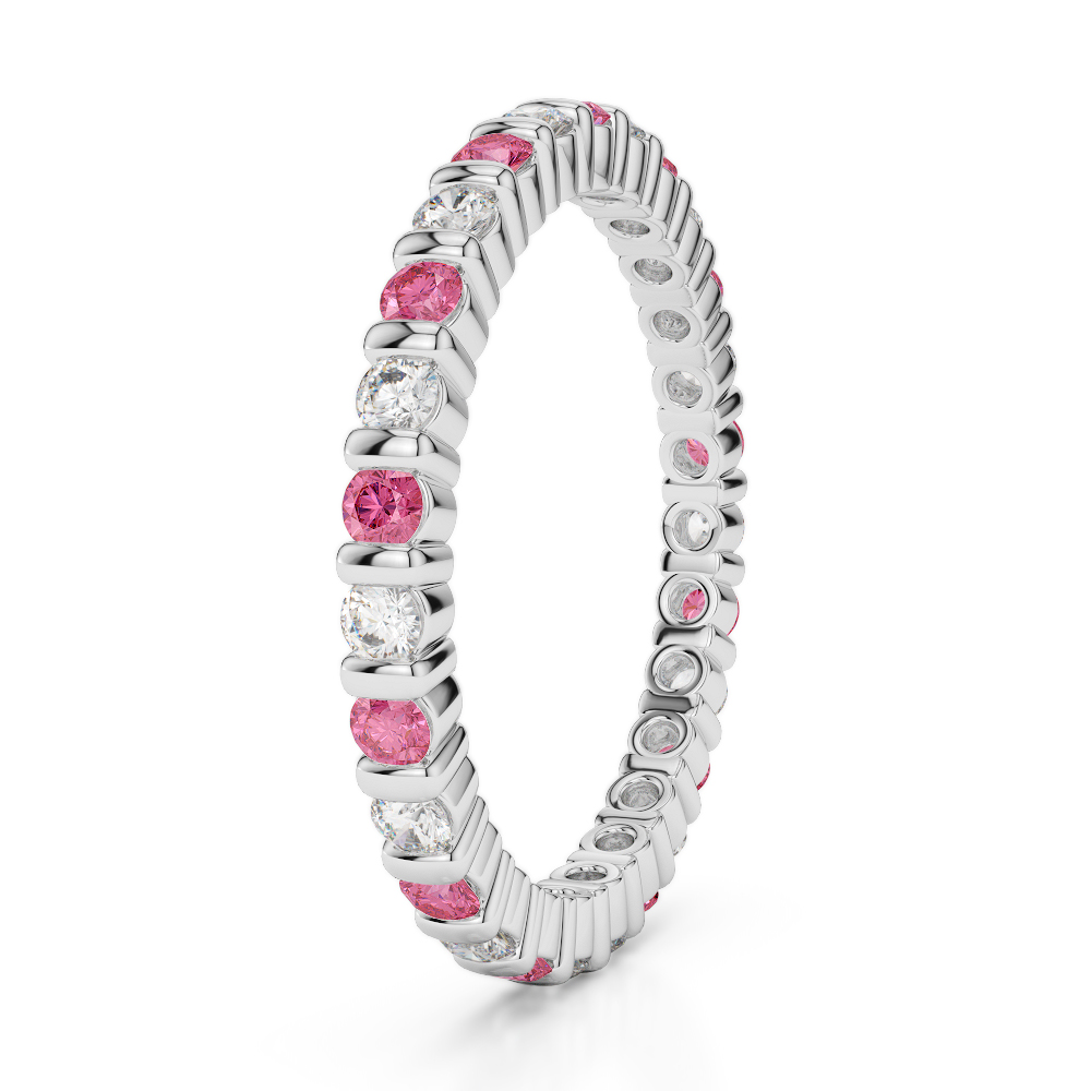 2 MM Gold / Platinum Round Cut Pink Tourmaline and Diamond Full Eternity Ring AGDR-1092