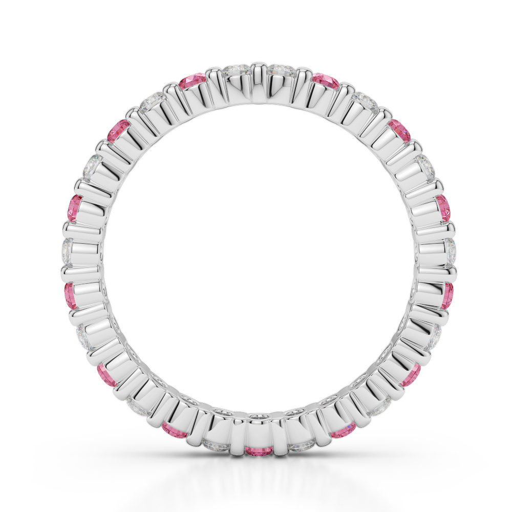 2 MM Gold / Platinum Round Cut Pink Tourmaline and Diamond Full Eternity Ring AGDR-1092
