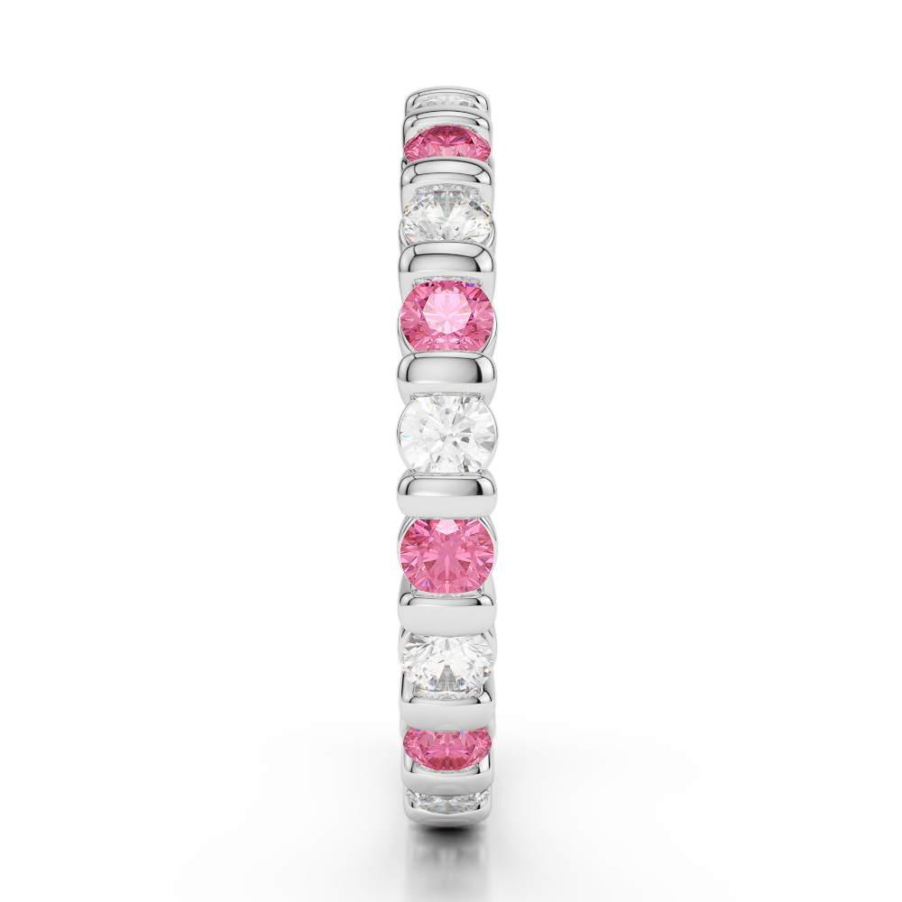 2.5 MM Gold / Platinum Round Cut Pink Tourmaline and Diamond Full Eternity Ring AGDR-1093