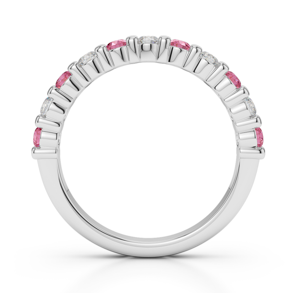 2.5 MM Gold / Platinum Round Cut Pink Tourmaline and Diamond Half Eternity Ring AGDR-1096