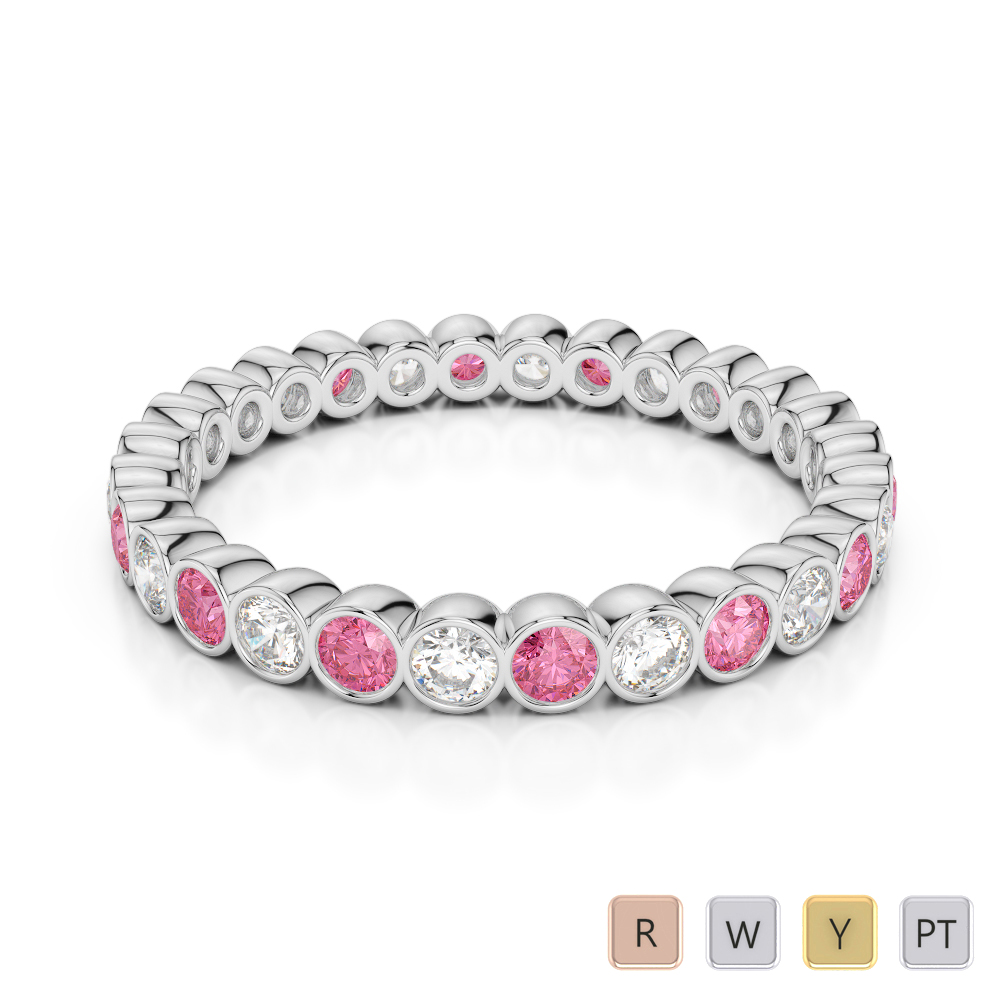 2.5 MM Gold / Platinum Round Cut Pink Tourmaline and Diamond Full Eternity Ring AGDR-1099