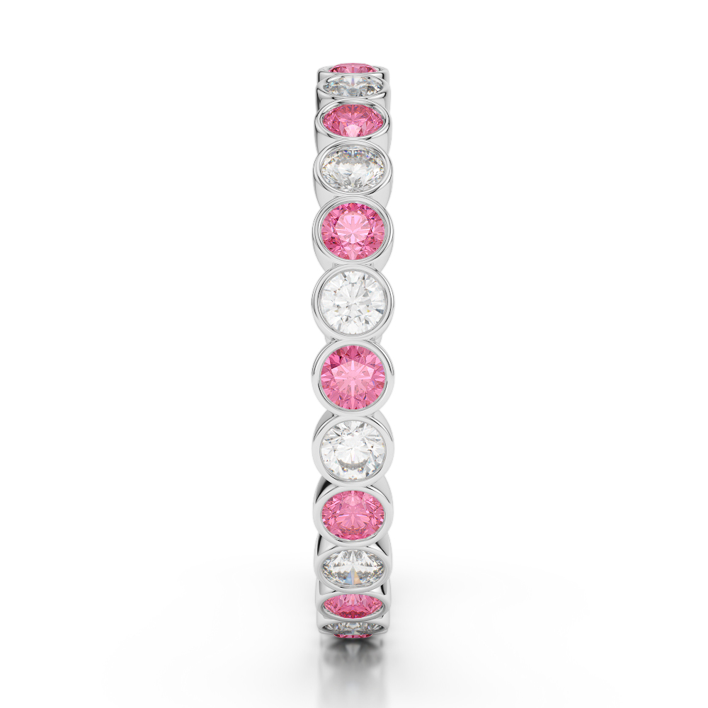 2.5 MM Gold / Platinum Round Cut Pink Tourmaline and Diamond Full Eternity Ring AGDR-1099