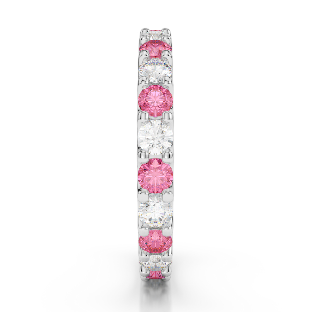 2.5 MM Gold / Platinum Round Cut Pink Tourmaline and Diamond Full Eternity Ring AGDR-1105