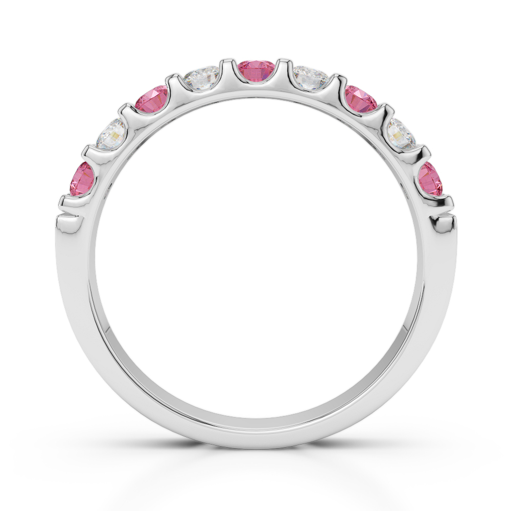 2.5 MM Gold / Platinum Round Cut Pink Tourmaline and Diamond Half Eternity Ring AGDR-1108