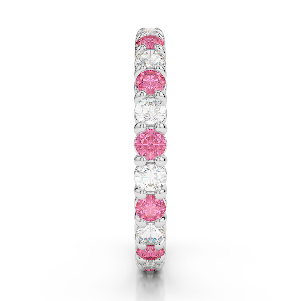 2.5 MM Gold / Platinum Round Cut Pink Tourmaline and Diamond Full Eternity Ring AGDR-1111
