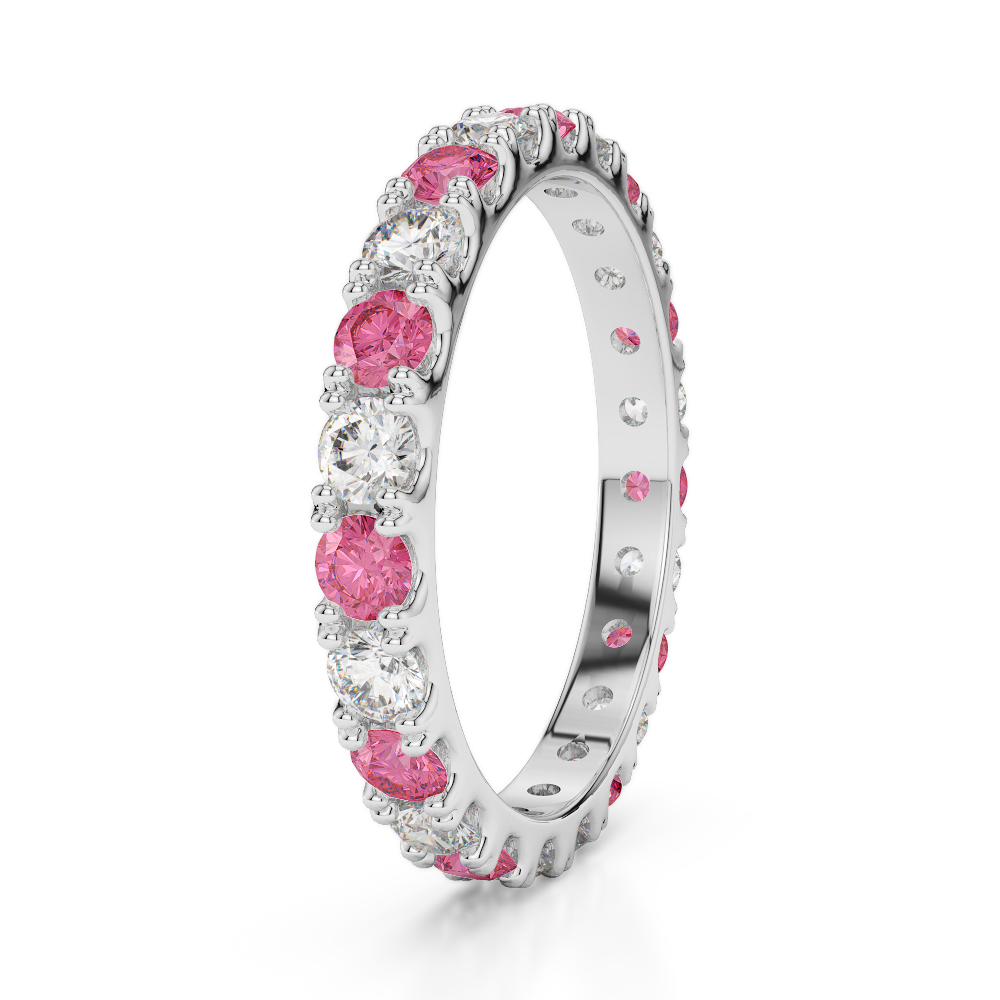 2.5 MM Gold / Platinum Round Cut Pink Tourmaline and Diamond Full Eternity Ring AGDR-1121