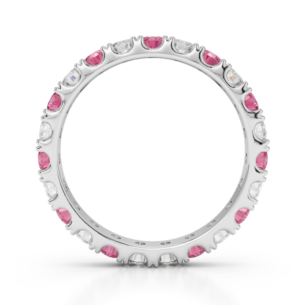2.5 MM Gold / Platinum Round Cut Pink Tourmaline and Diamond Full Eternity Ring AGDR-1121