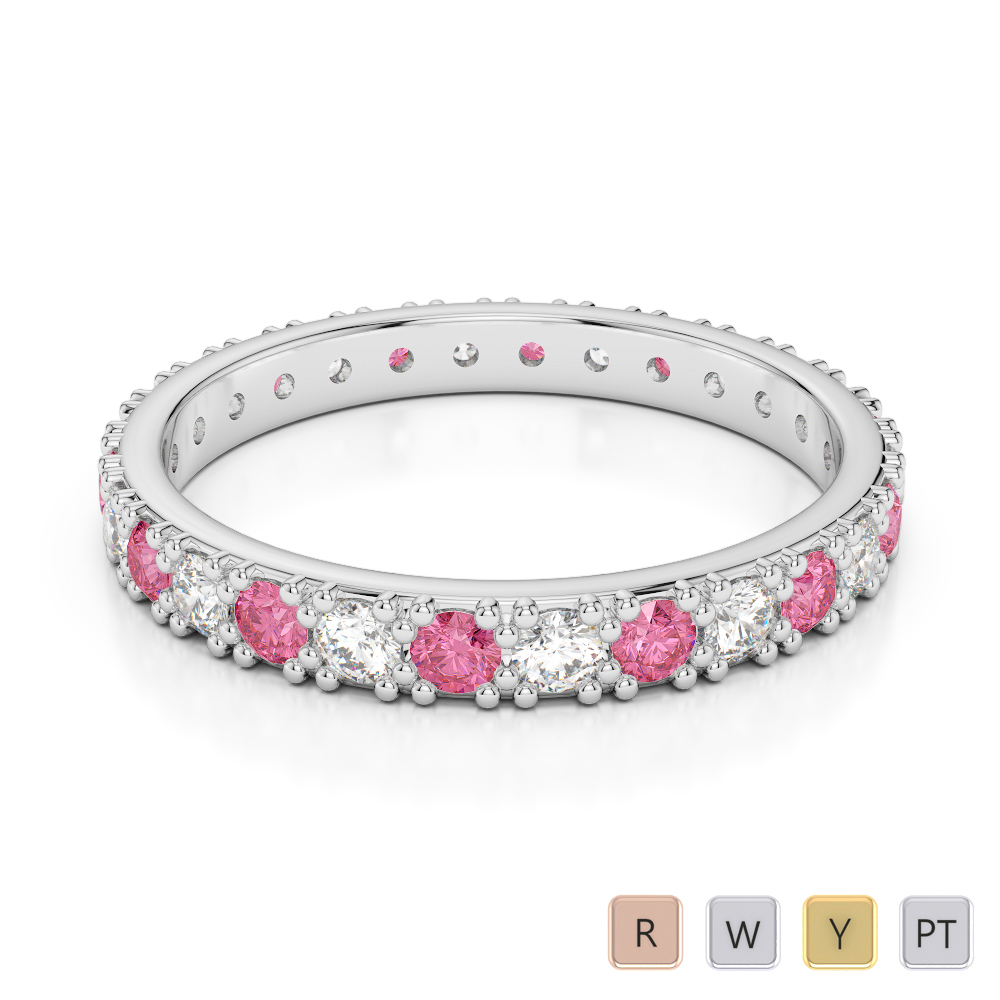 2.5 MM Gold / Platinum Round Cut Pink Tourmaline and Diamond Full Eternity Ring AGDR-1127