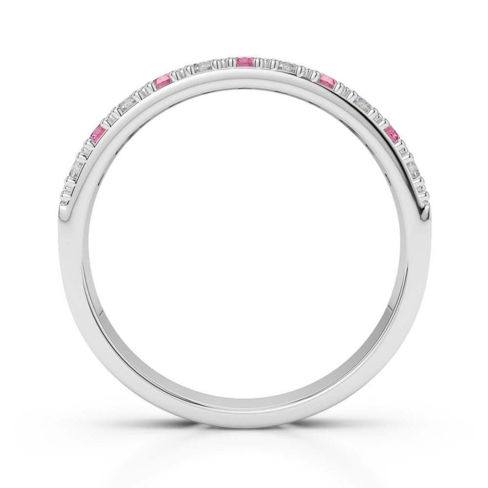 3 MM Gold / Platinum Round Cut Pink Tourmaline and Diamond Half Eternity Ring AGDR-1130