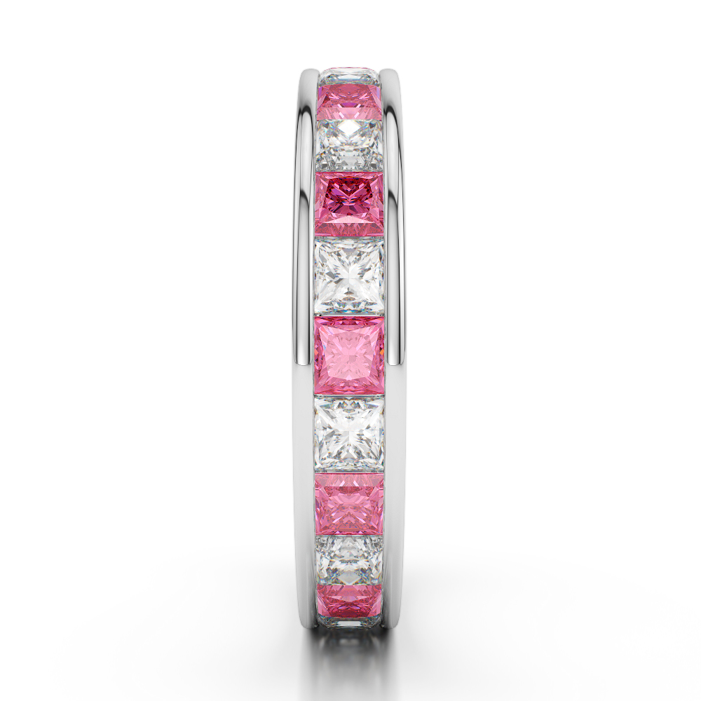 4 MM Gold / Platinum Princess Cut Pink Tourmaline and Diamond Full Eternity Ring AGDR-1134