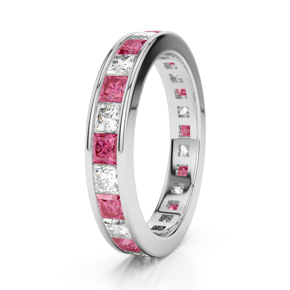 4 MM Gold / Platinum Princess Cut Pink Tourmaline and Diamond Full Eternity Ring AGDR-1134