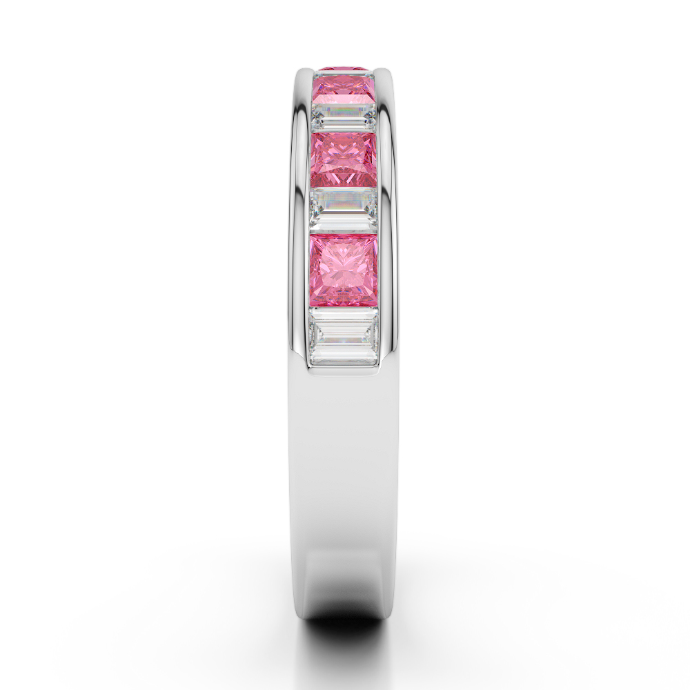 4 MM Gold / Platinum Princess and Baguette Cut Pink Tourmaline and Diamond Half Eternity Ring AGDR-1143