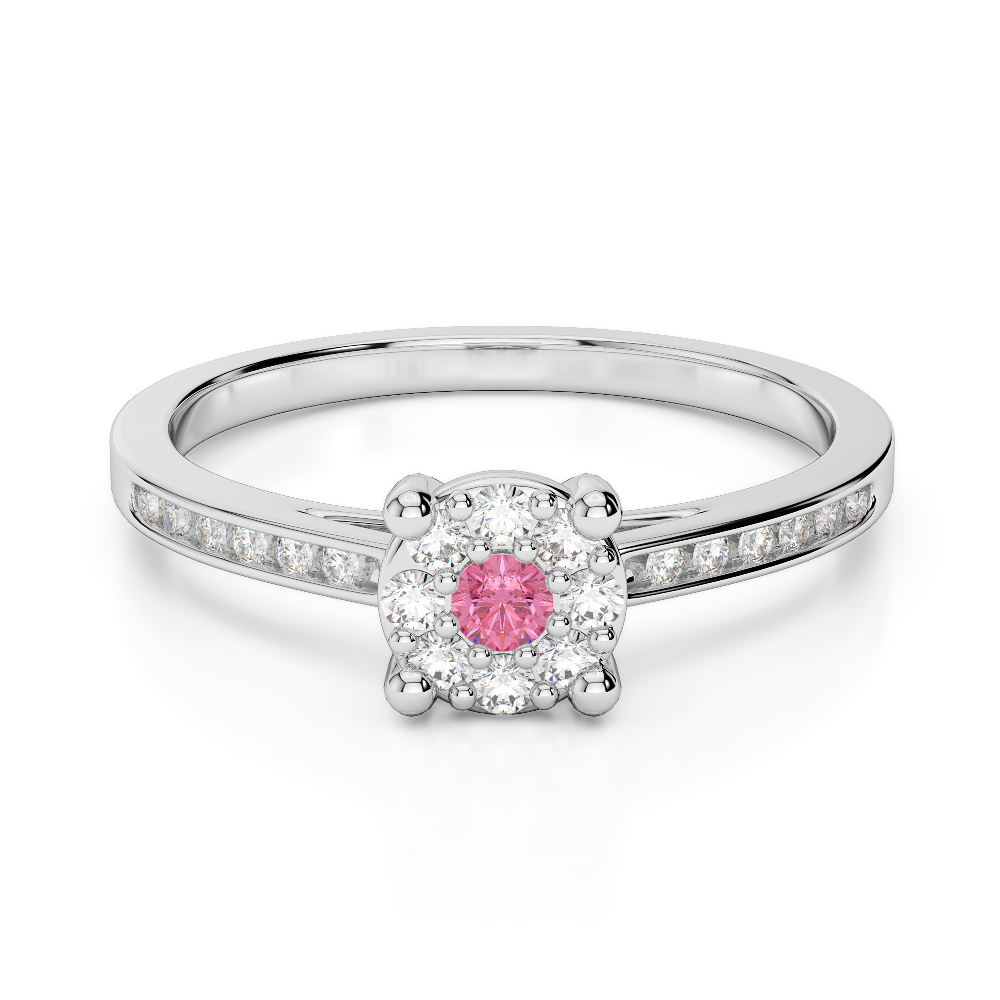 Gold / Platinum Round Cut Pink Tourmaline and Diamond Engagement Ring AGDR-1163