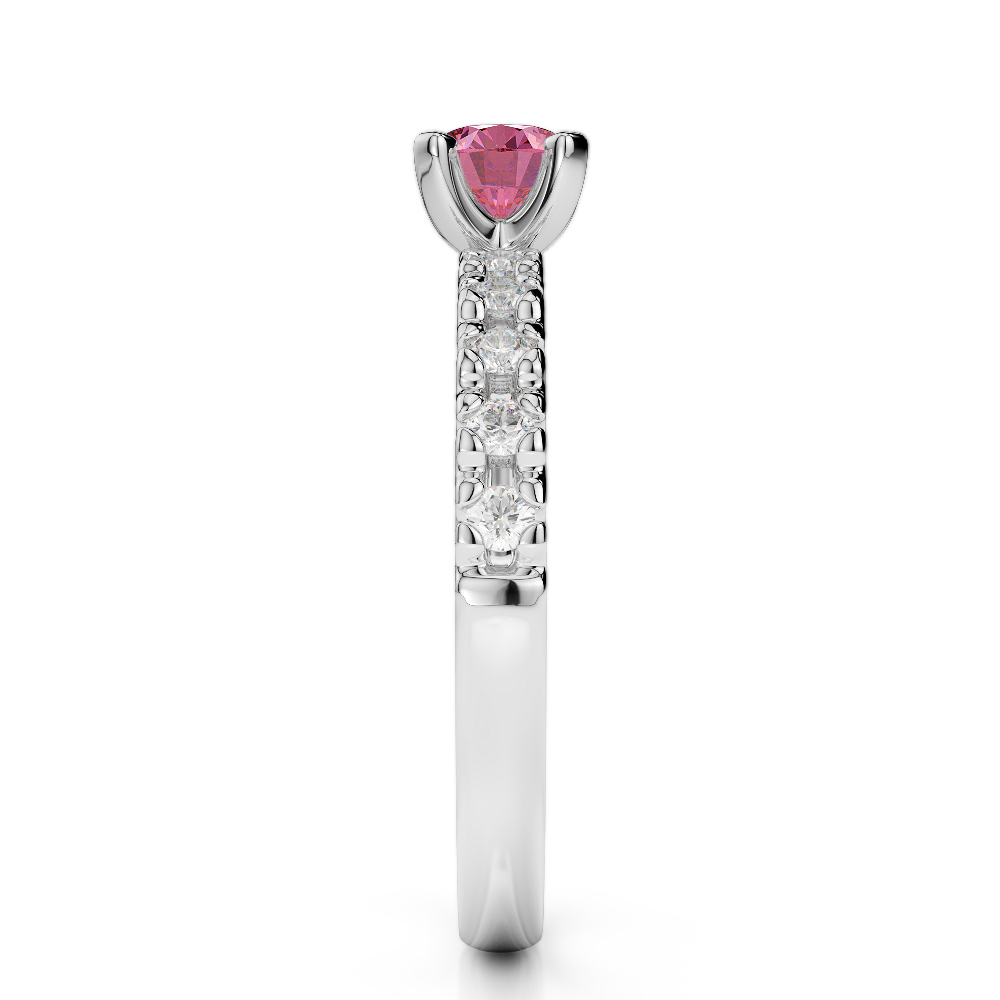 Gold / Platinum Round Cut Pink Tourmaline and Diamond Engagement Ring AGDR-1171