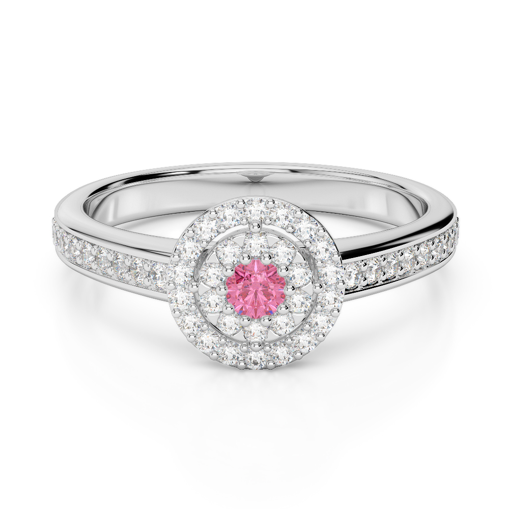 Gold / Platinum Round Cut Pink Tourmaline and Diamond Engagement Ring AGDR-1188