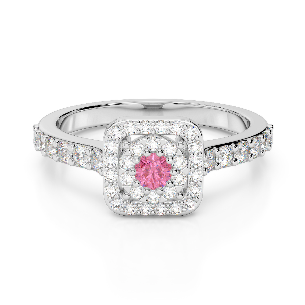 Gold / Platinum Round Cut Pink Tourmaline and Diamond Engagement Ring AGDR-1189