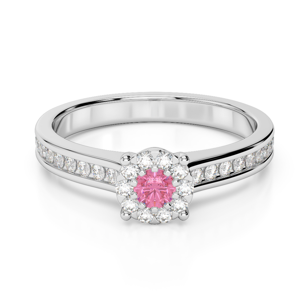 Gold / Platinum Round Cut Pink Tourmaline and Diamond Engagement Ring AGDR-1190