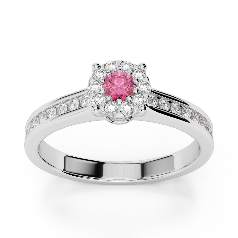 Gold / Platinum Round Cut Pink Tourmaline and Diamond Engagement Ring AGDR-1190